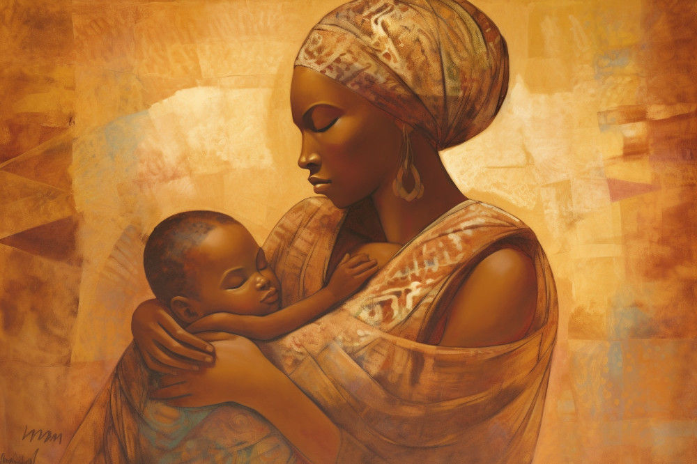 Canvas Wall Art - African Woman Carrying a Toddler  - A1488 - [120 x 80 cm]