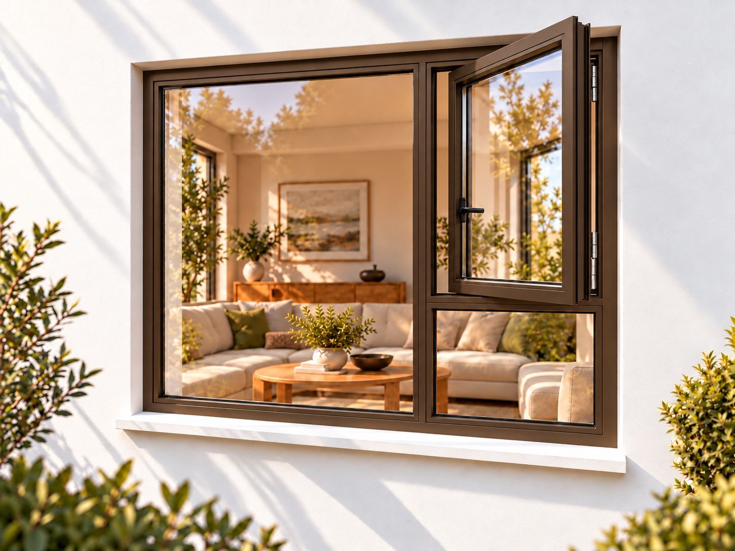 Kenzo Premium Side-Hung Aluminium Window - Bronze, 1800 1800 mm, Right Side Opener with Fixed Bottom Pane