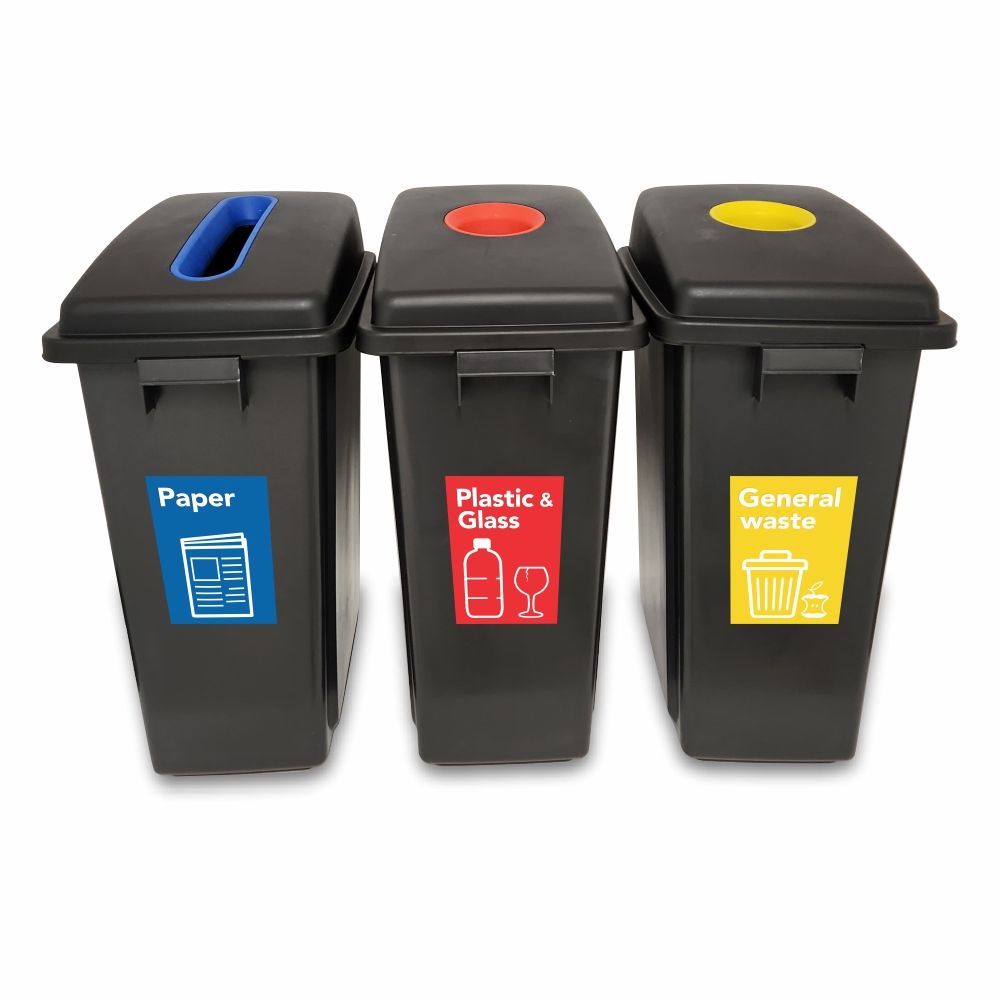 Janitorial Bin Recycling Set of 3 - Plastic