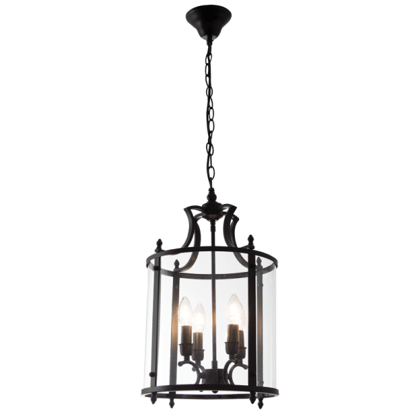 Matt Black Metal Pendant with Clear Glass     4 x 40W