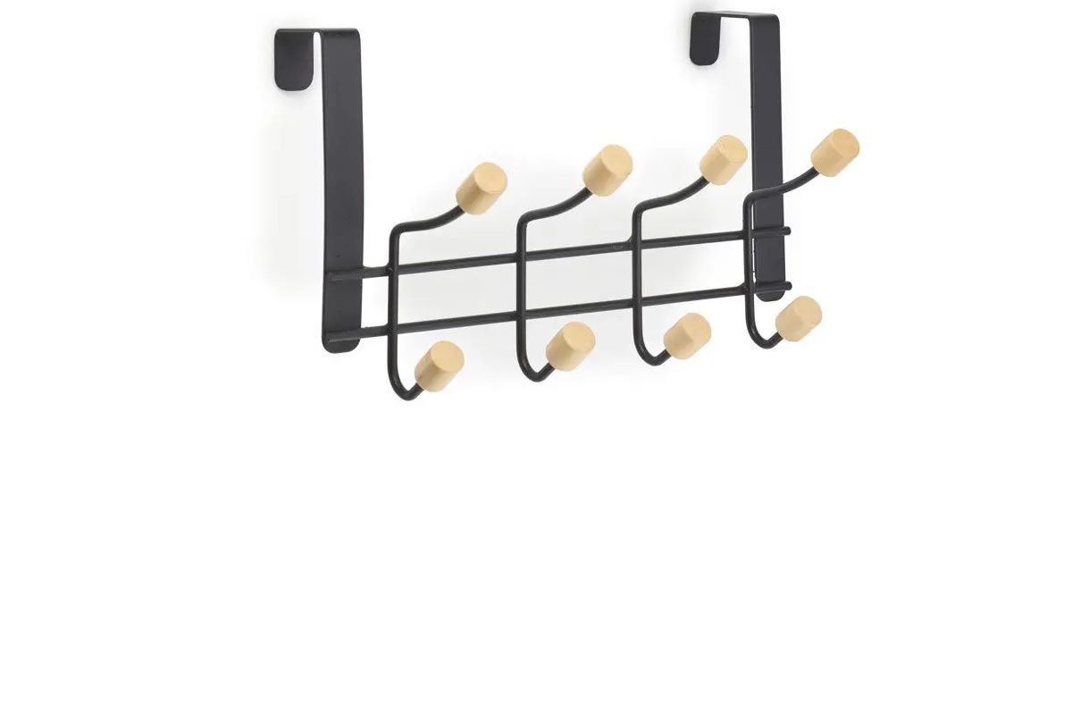 Over Door Hook, Black/Wood, 4 Hooks BY WOODLY