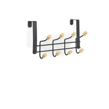 Over Door Hook, Black/Wood, 4 Hooks BY WOODLY