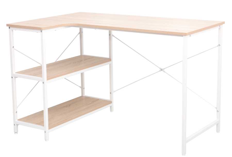 Anthony L Shaped Office Desk with Two Storage Shelves, Powder Coated Steel