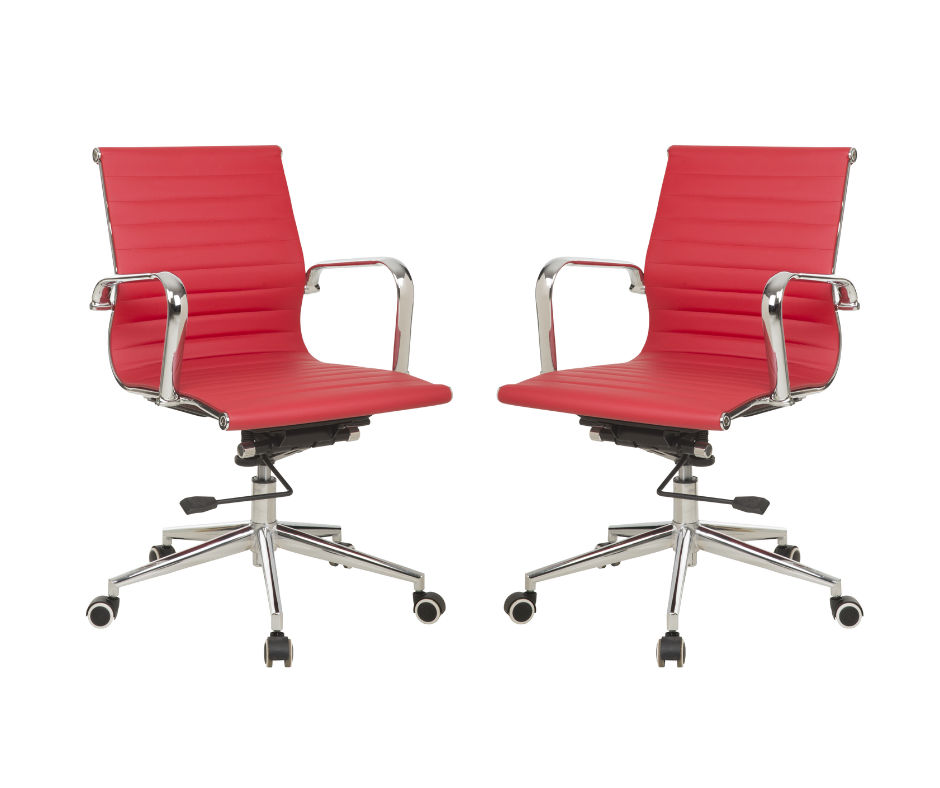 TOCC Ribbed Medium Back Office Chairs-Set of 2-Red
