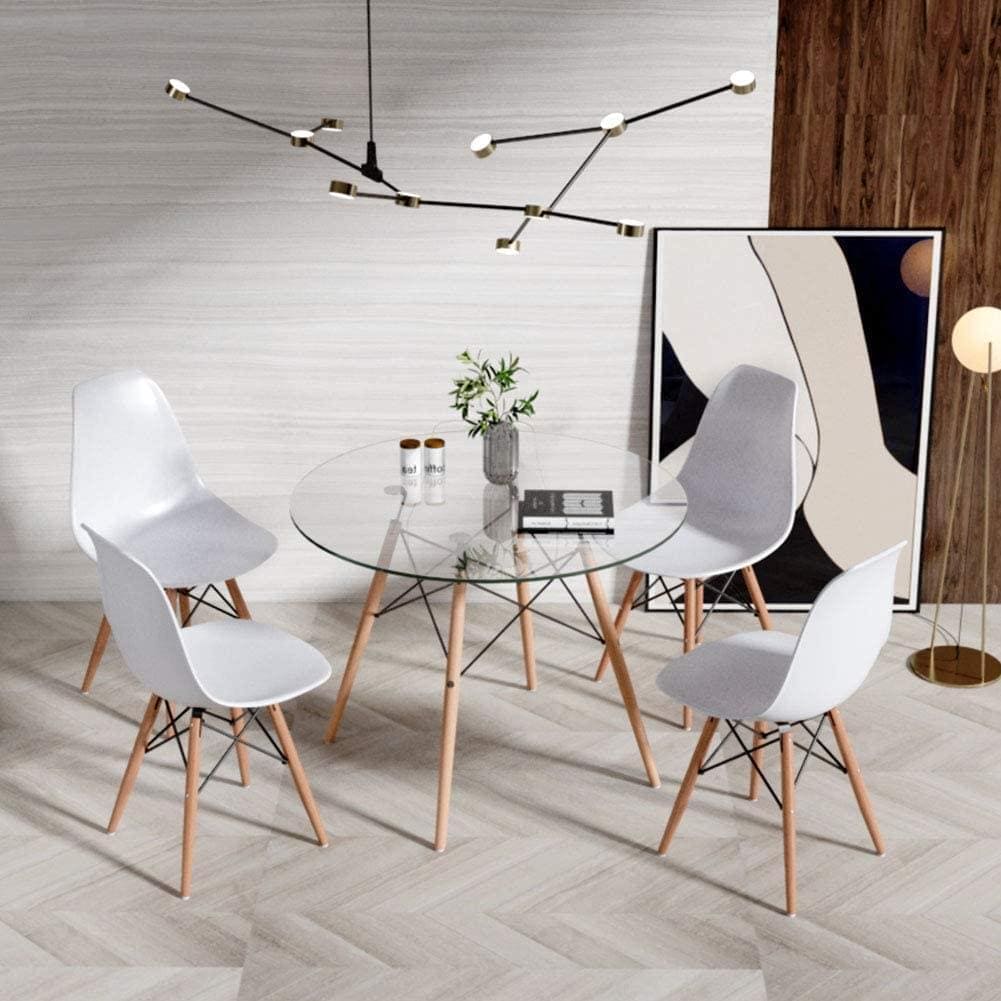 5pc Round Glass Dinning Room Table + 4 Chairs