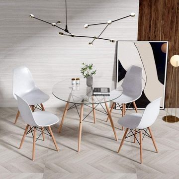 5pc Round Glass Dinning Room Table + 4 Chairs