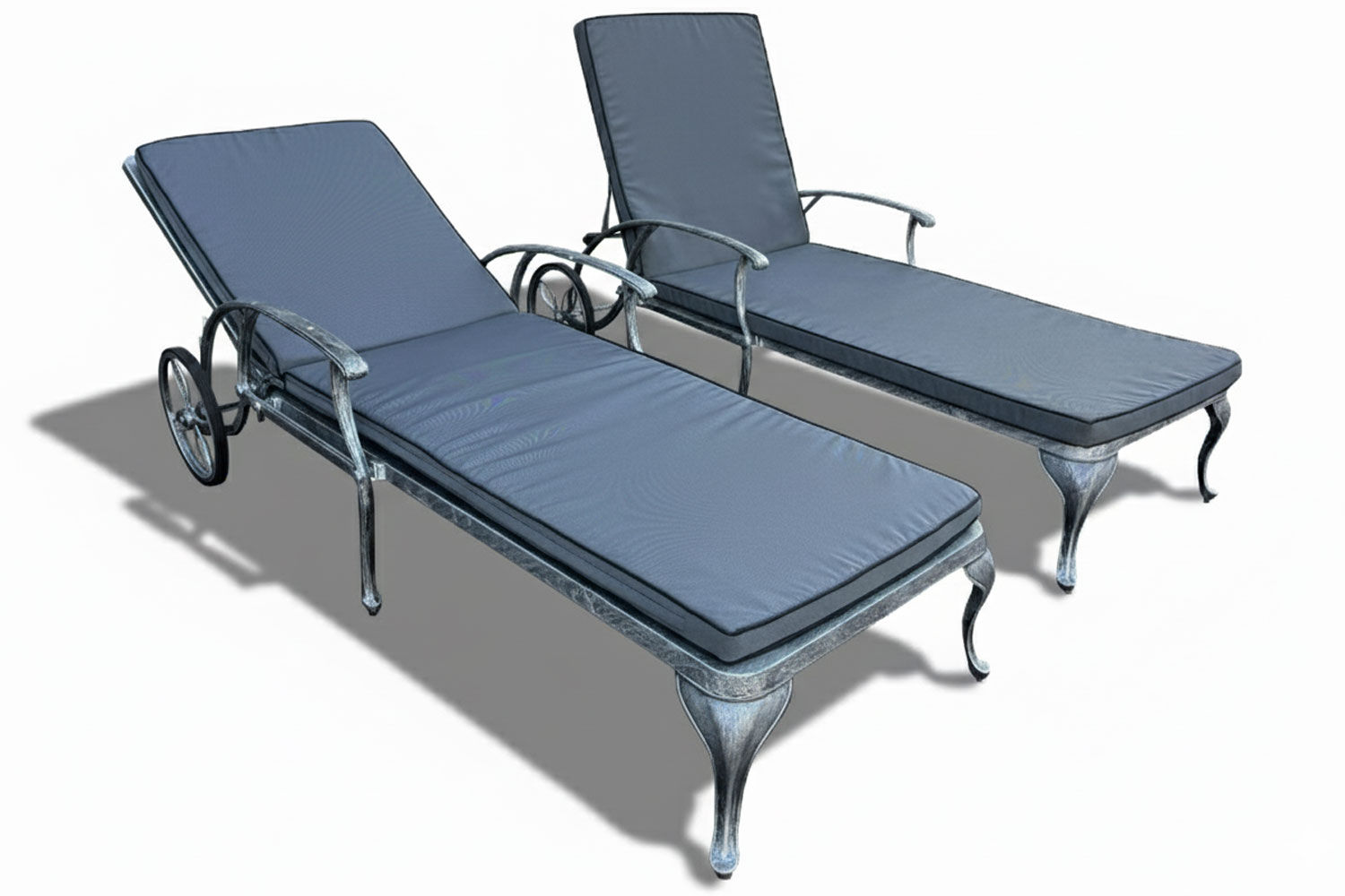 Aluminium Sun Lounger Set 2-Piece (Silver, Charcoal Cushions)