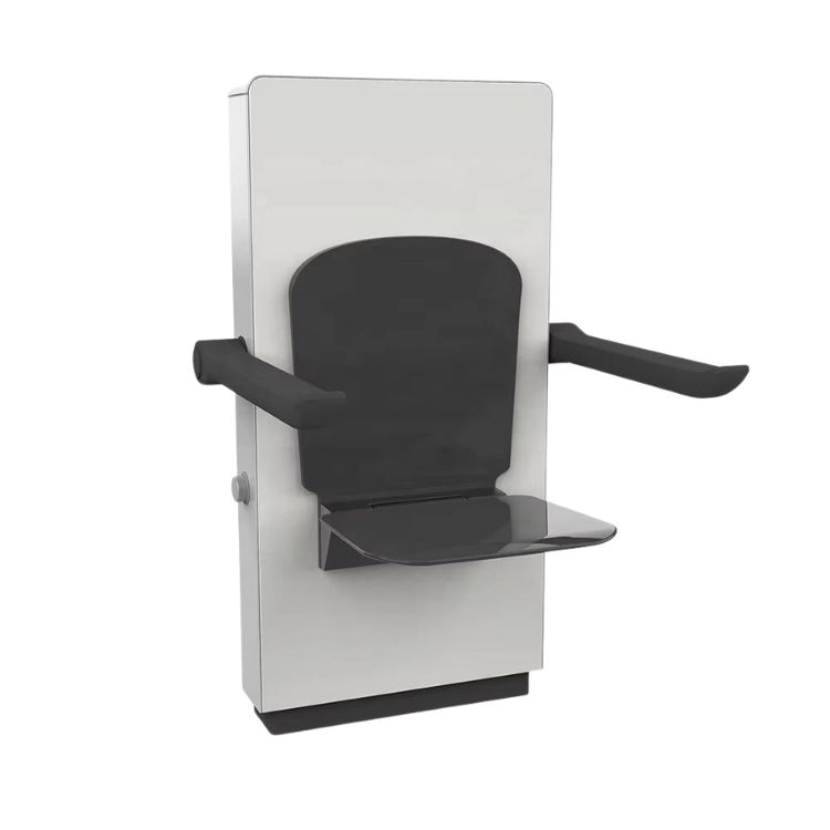 Wall-Mounted Fold-Down Shower Seat with Armrests- Black