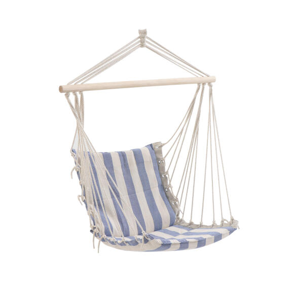 Marina Wood & Poly-Cotton Hanging Chair Blue & White Stripe W90cmxD110cm