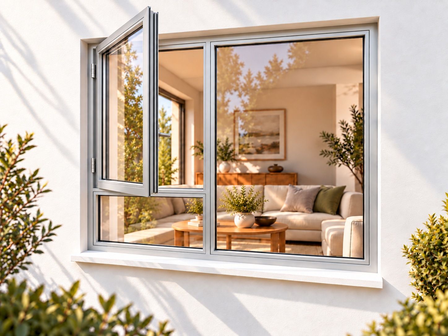Kenzo Premium Side-Hung Aluminium Window - Silver, 1800 1500 mm, Left Side Opener with Fixed Bottom Pane