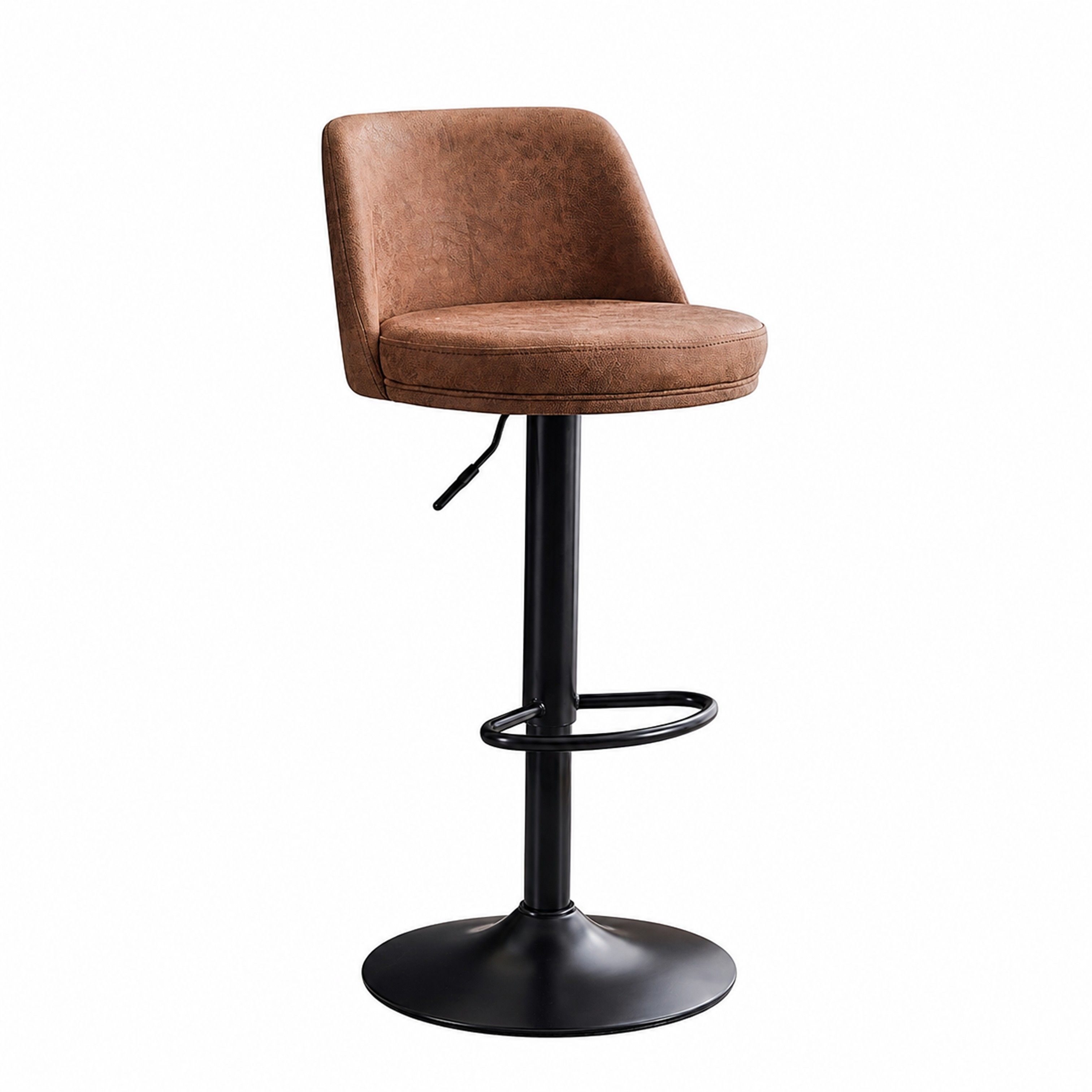 Madiega Furniture -Retro Cognac Brown Faux Leather Adjustable Swivel Bar Stool with Matte Black Base