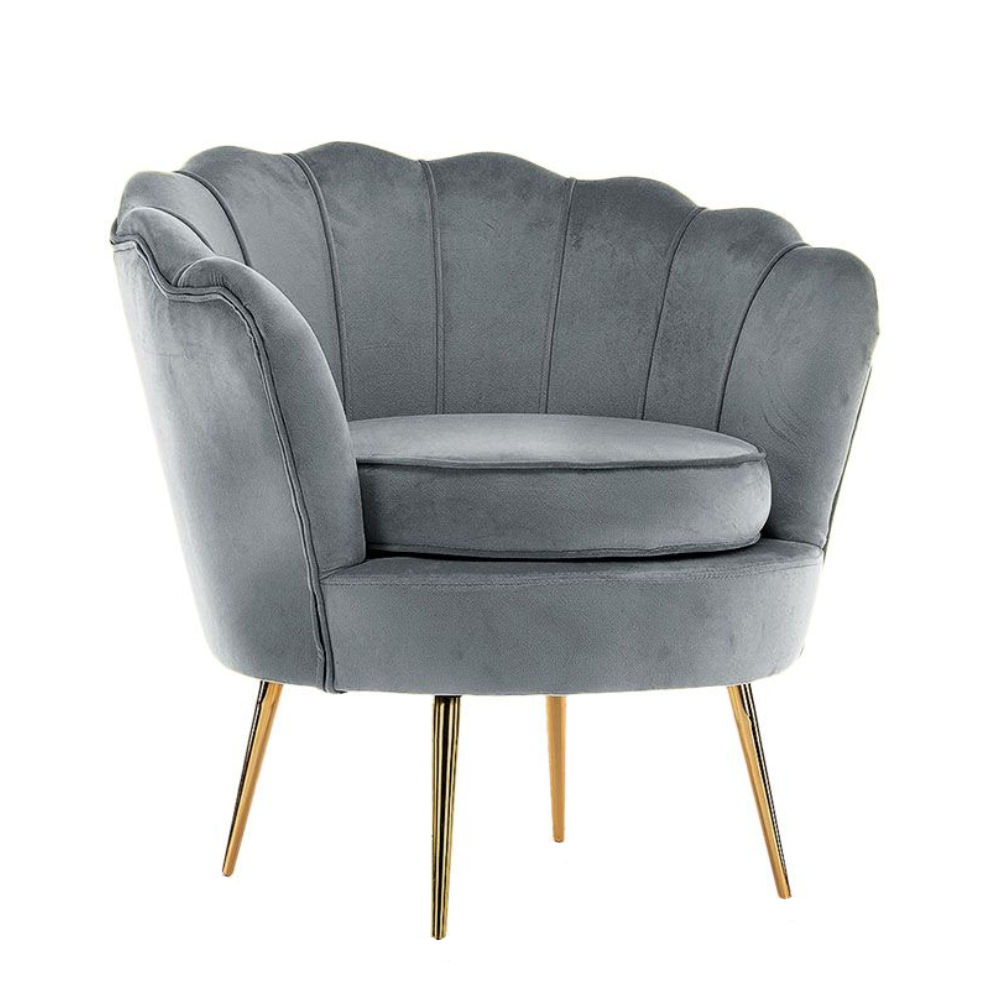 Nu Dekor - Tulip Velvet Single Seater Chair - Grey