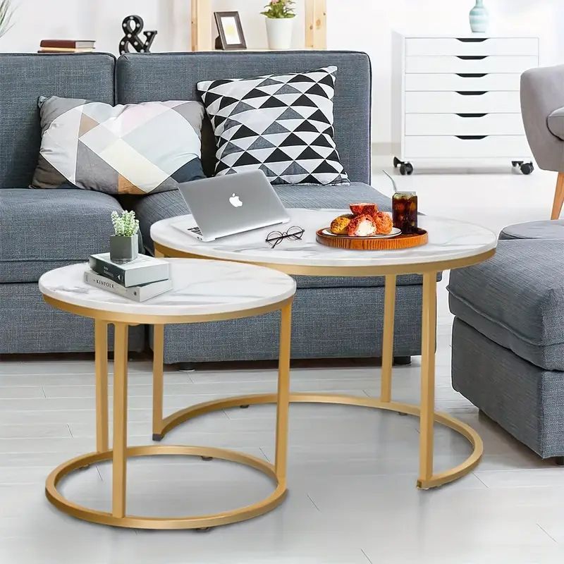 Luxe Marble Nesting Coffee Table Set – White & Gold Elegance