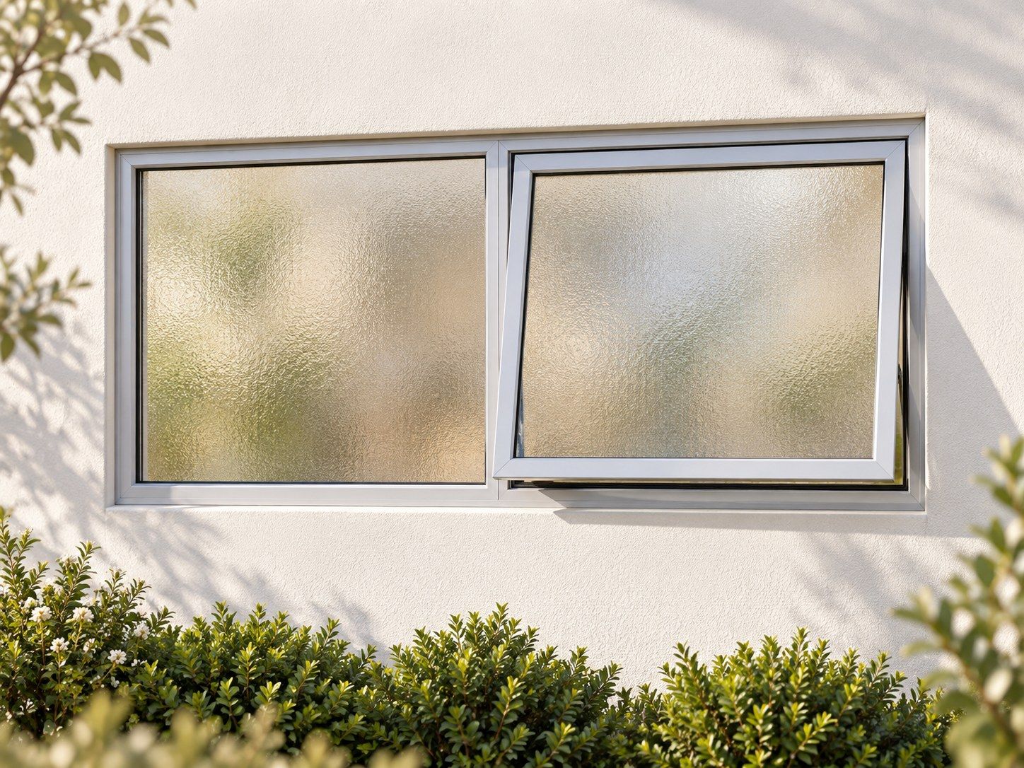 Kenzo Premium Top-Hung Aluminium Window - Silver, 1200 600 mm, Right Upper Opener with Fixed Side Pane, Obscure Safety Glass