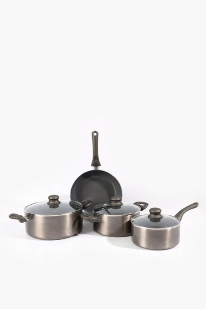 7-Piece Aluminium Cookware Set – 24cm & 20cm Casseroles, 20cm Frying Pan & 18cm Saucepan