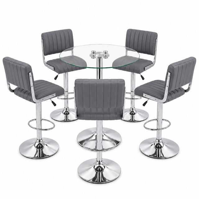 Ziyane DIY 6-Piece Glass Top Adjustable Bar Table & Swivel Stool Set (Grey)