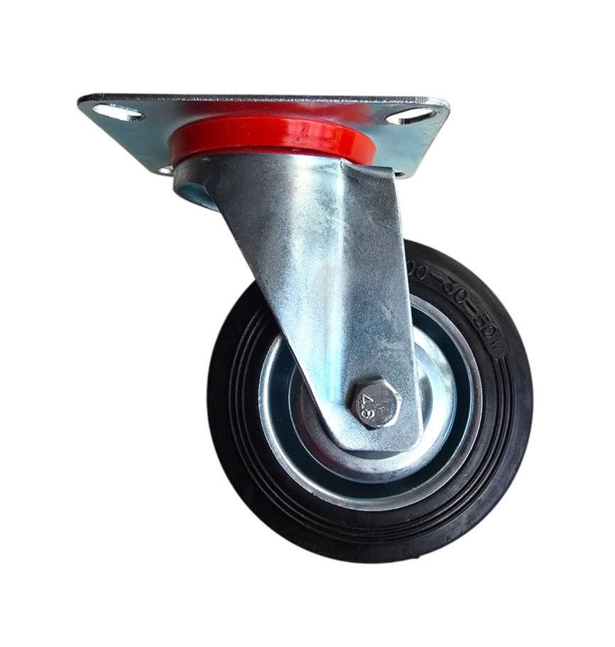 Trolley Wheel - Castor Wheel Rubber 100mm - Swivel Galvanised Steel Plate