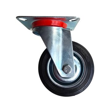 Trolley Wheel - Castor Wheel Rubber 100mm - Swivel Galvanised Steel Plate