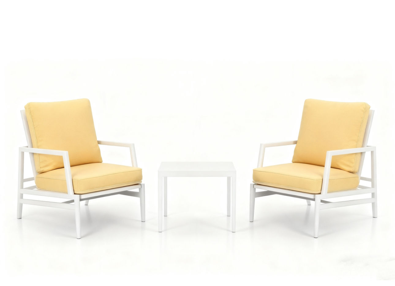 3pc Aluminium Patio Sofa Set with Side Table - yellow cushion