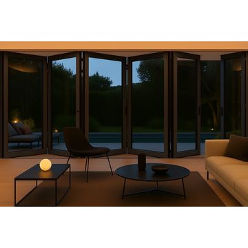 Kenzo - SFD6FG6RC - Aluminium Fold A-Side Door 3.6mx2.1m Charcoal 5 Doors Open Right, 1 Door Open Left Viewed From Outside