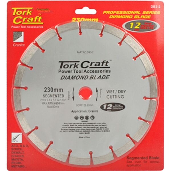 Diamond Blade Segmented 230Mm For Granite 12Mm Deep Segments