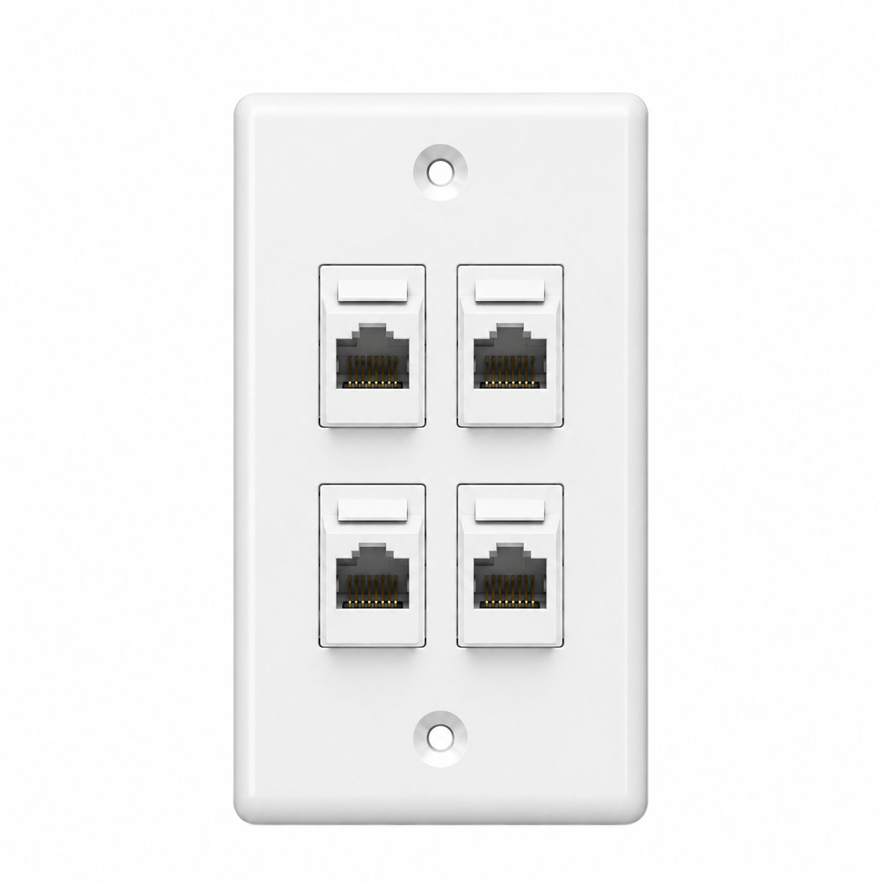 4 Port Network Wallplate Keystone with 4 x RJ45 Inserts