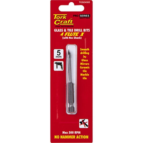 Glass & Tile Drill 5Mm 4 Flute With Hex Shank