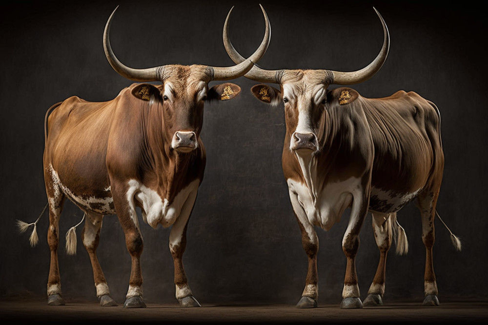 Canvas Wall Art - Two Ankole Bulls - B1415 - [120 x 80 cm]