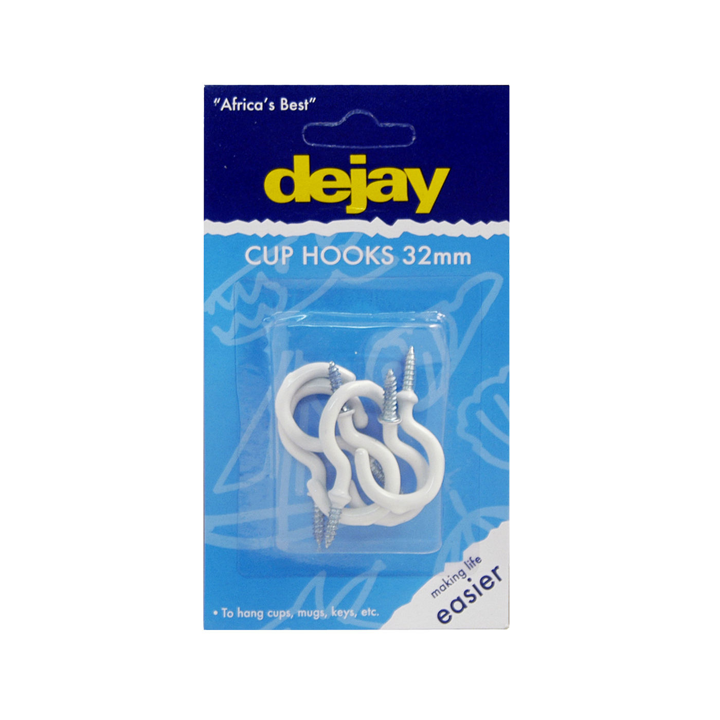 Dejay - Plastic Cup Hook - 5/card - 32mm - A36  - 5 Pack