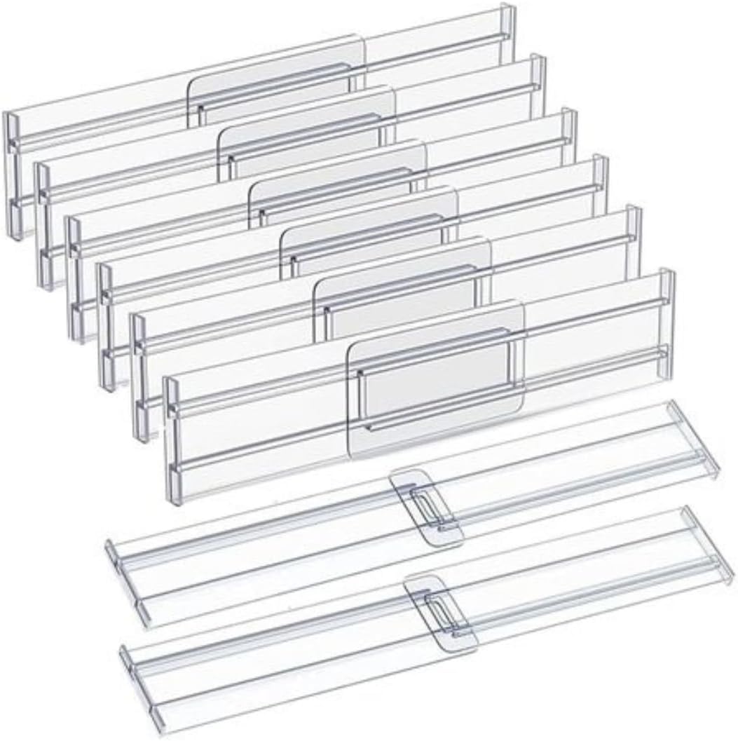 8 Pack Clear Acrylic Drawer Dividers Adjustable Expandable Organiser Set