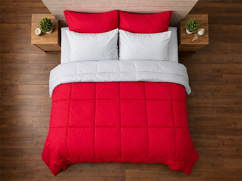 Everyday Collection Reversible Comforter Set - 90 GSM - King - Super King - Optical White - True Red (06 Sets)