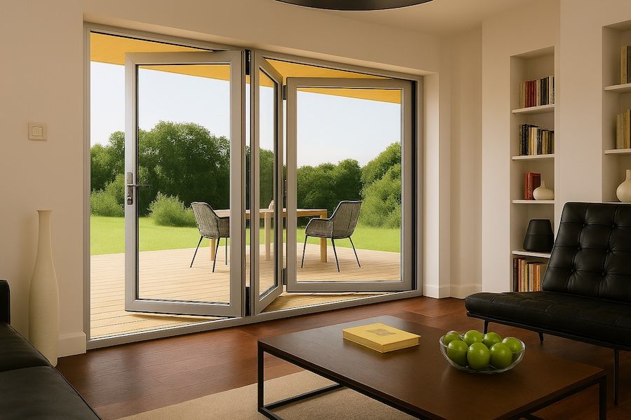 Kenzo - SFD3FG7LS- Aluminium Fold A-Side Door 2.1mx2.1m Silver Open to Left Viewed From Outside