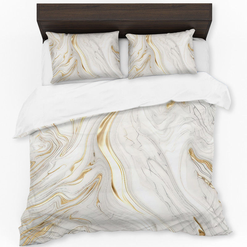 White and Gold Duvet Cover Set Queen