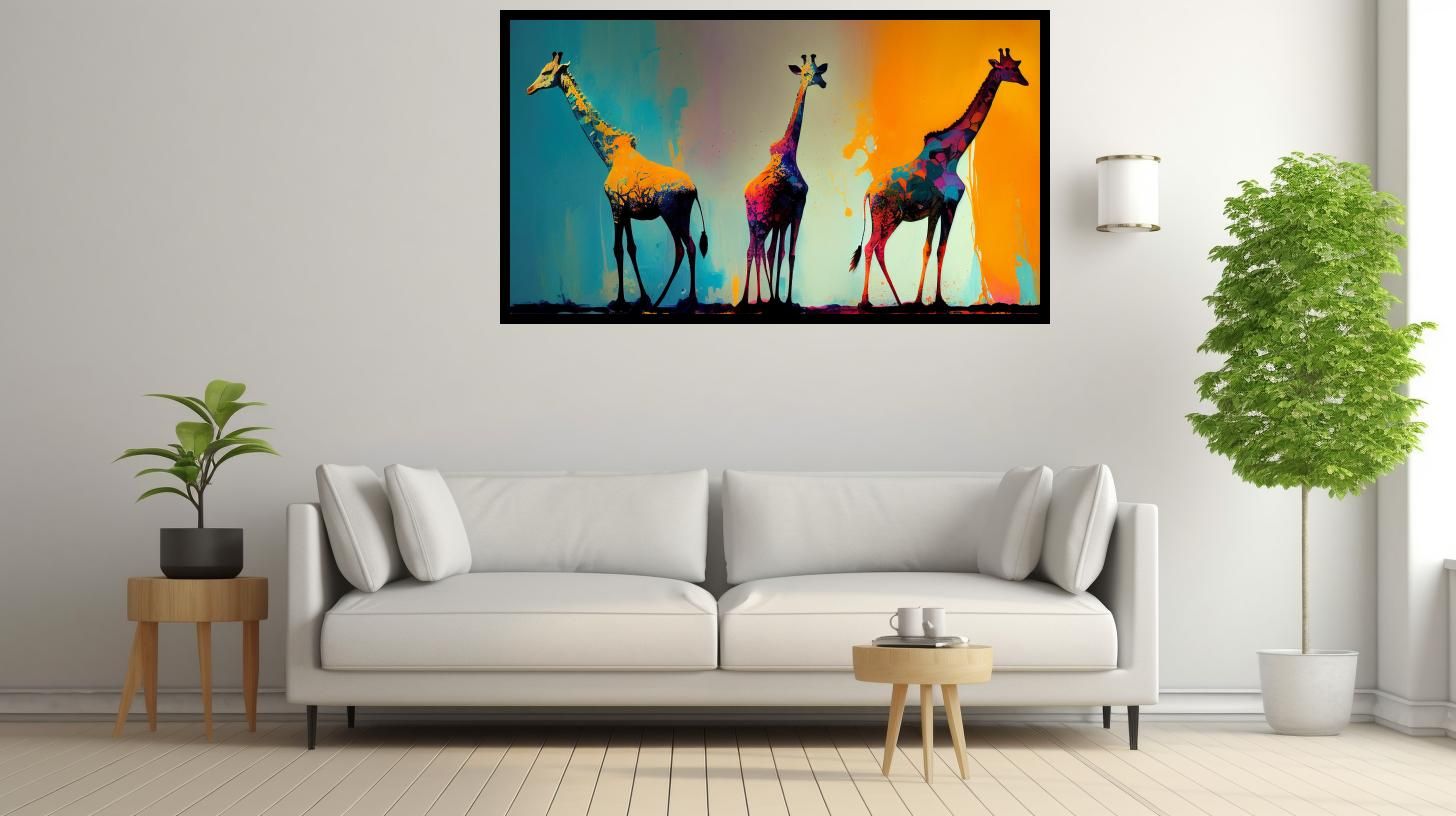 Canvas Wall Art - Painting of 3 Giraffes - B1580 [120 x 80 cm]
