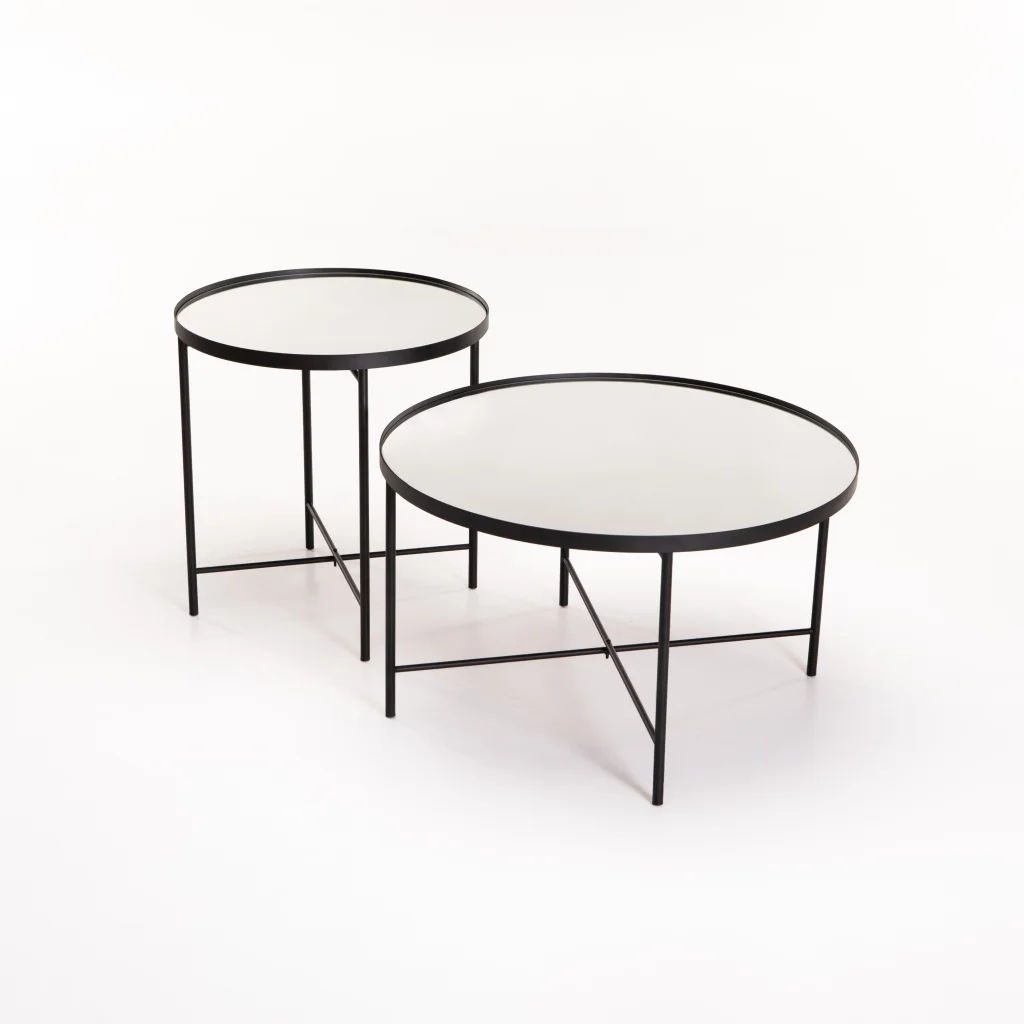 Hali Side Table & Coffee Table Combo – 2-Piece Living Room Set | Modern Round Woodgrain Tables with Metal Legs