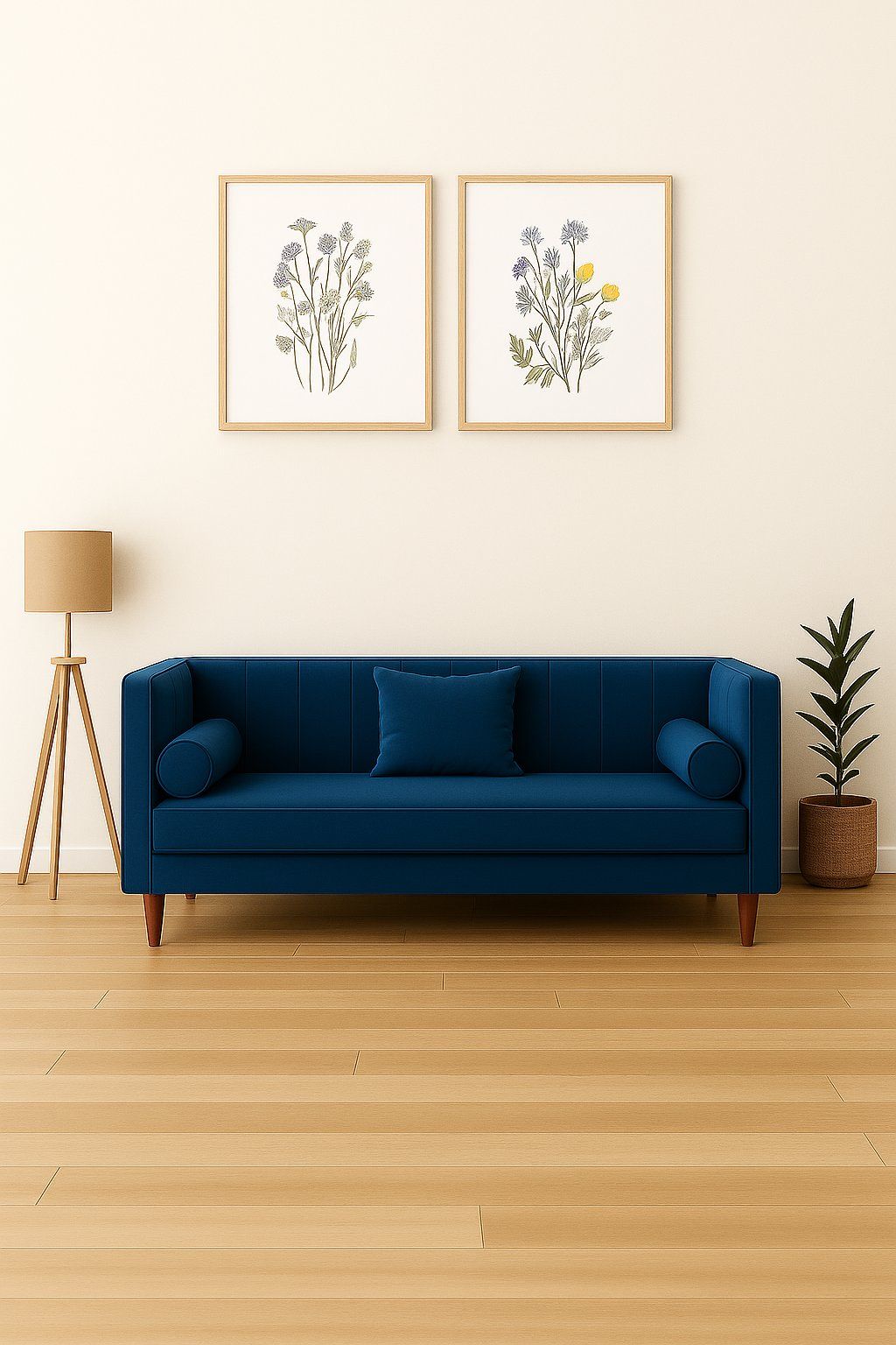 IG Furn- Lora 3 Seater Velvet Couch Blue