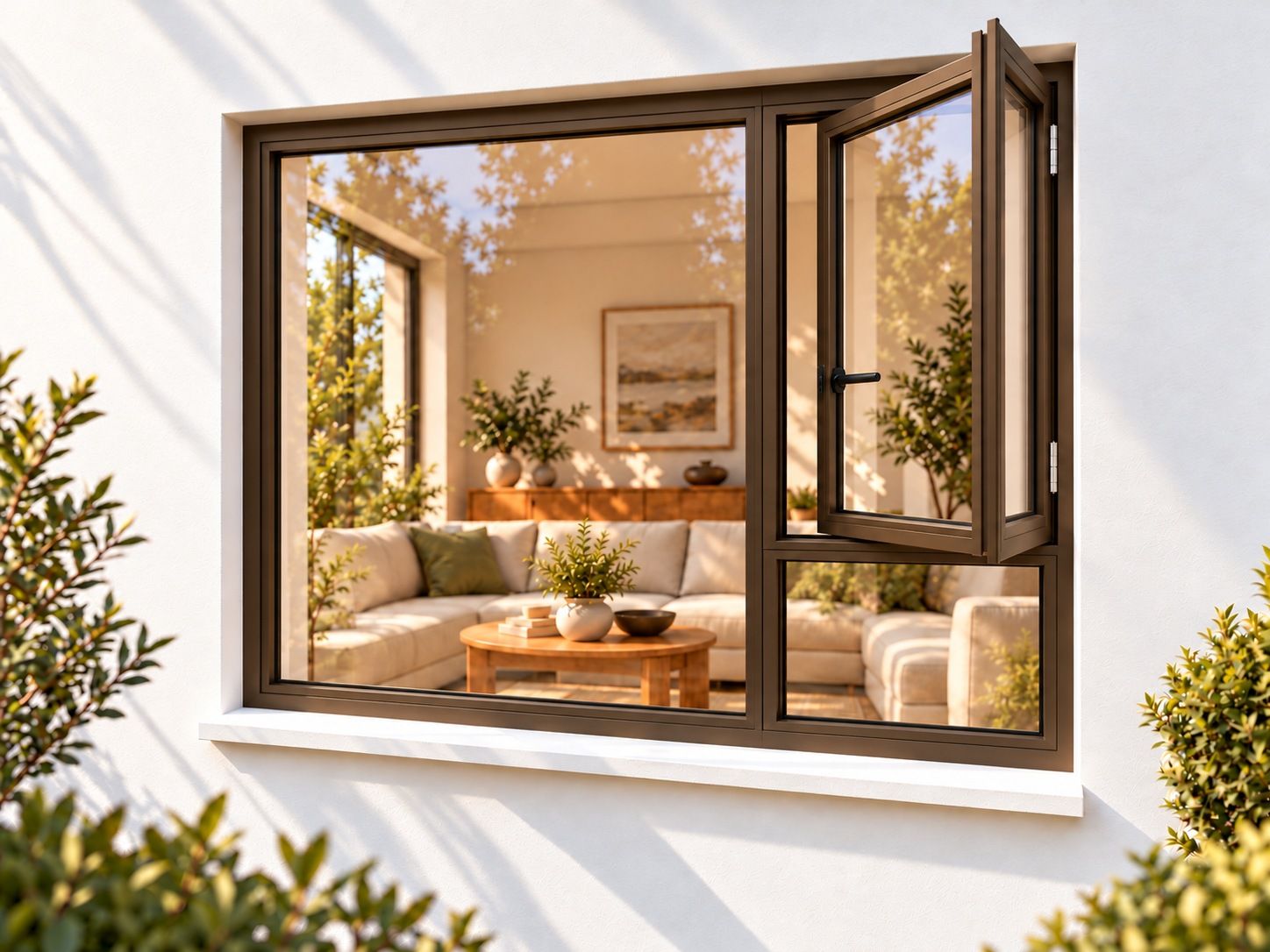 Kenzo Premium Side-Hung Aluminium Window - Bronze, 1800 1500 mm, Right Side Opener with Fixed Bottom Pane