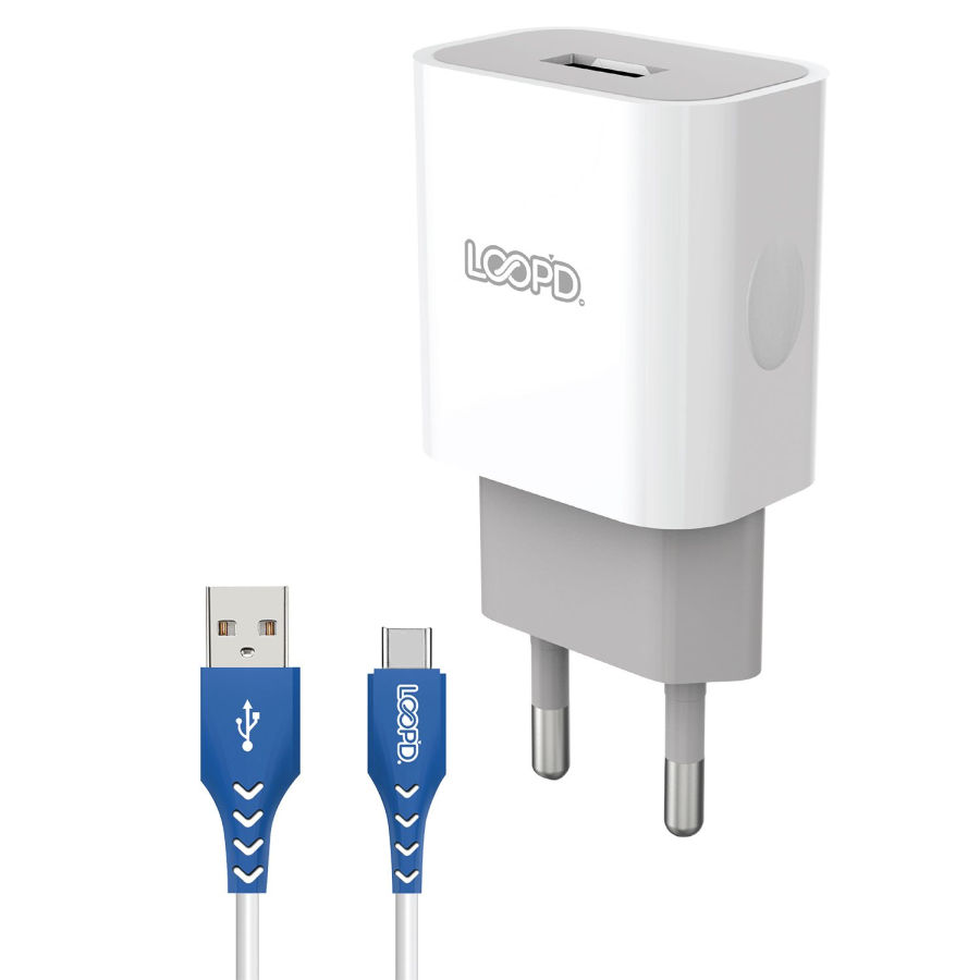 LOOPD 1 Port 2.1A Wall Charger With Type-C Cable-White