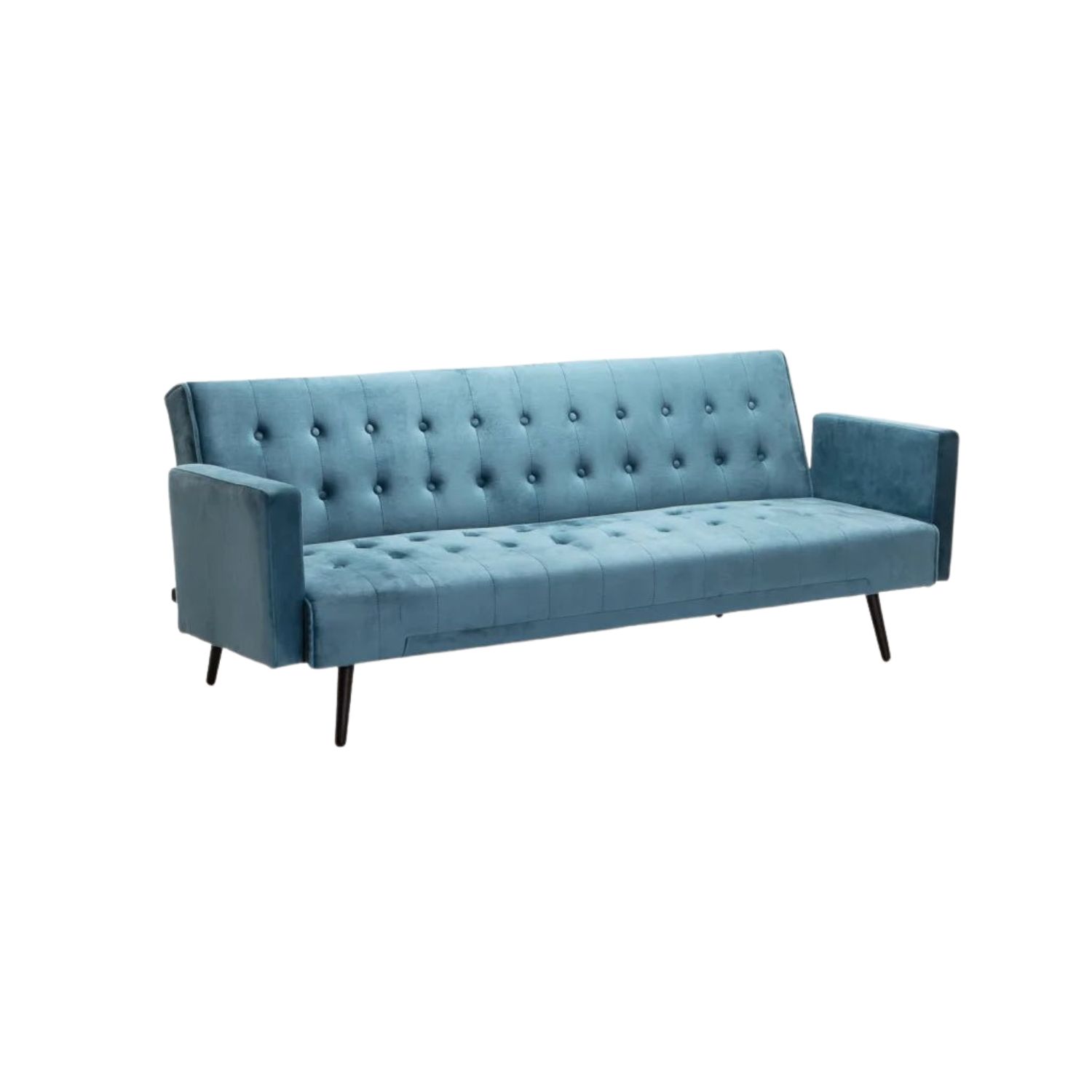 Velvet Sleeper Sofa Bed with Tufted Upholstery - Teal/Black Legs