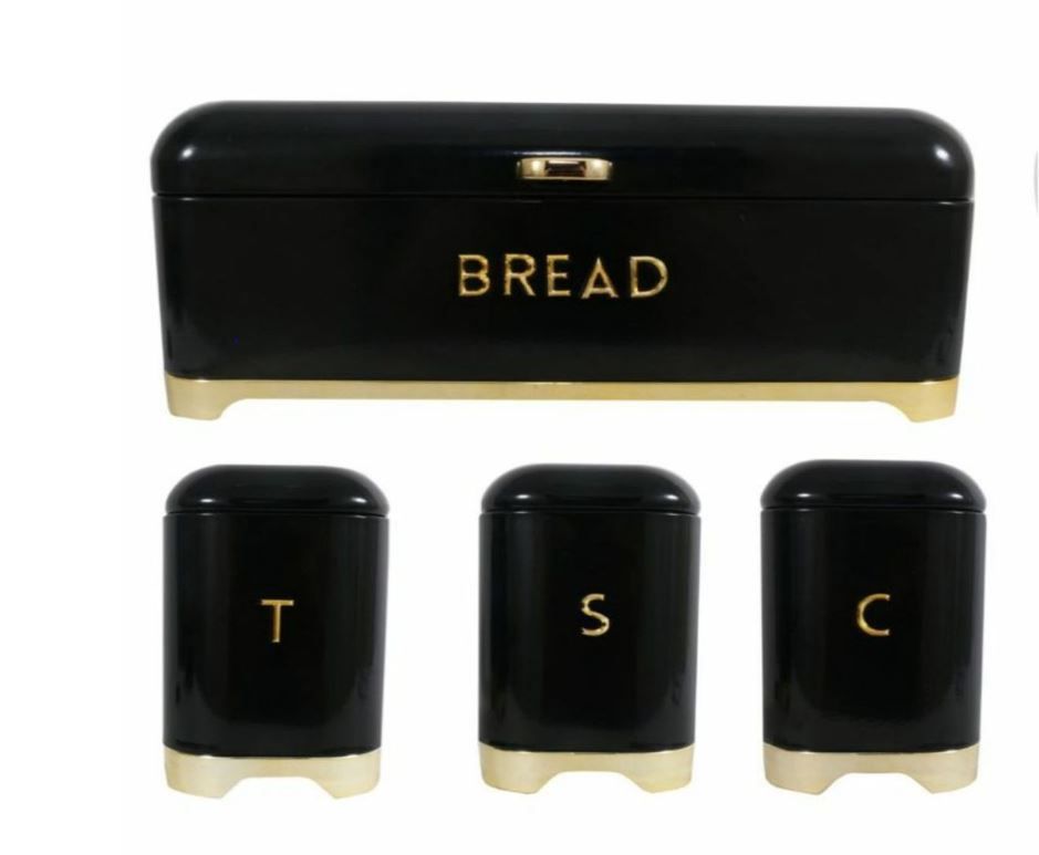 Bread Bin with 3 Piece Matching Canister Set- Black