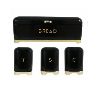 Bread Bin with 3 Piece Matching Canister Set- Black