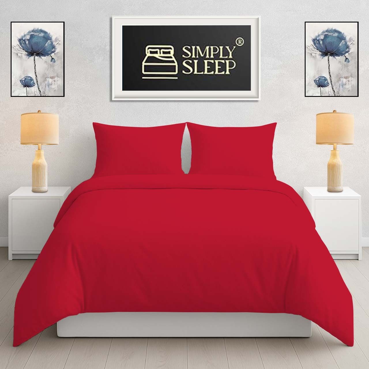 Simply Sleep - Everyday Collection Duvet Cover Set - Plain - 90GSM- (1Set) True Red - Three Quarter