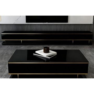 Madiega Furniture - Gold Trim Black Gloss Living Room Set