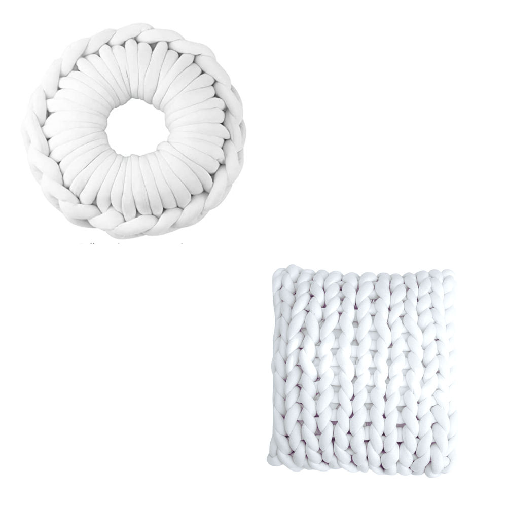 Chunky Knit Square & Round Cushion SET - WHITE