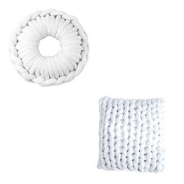 Chunky Knit Square & Round Cushion SET - WHITE