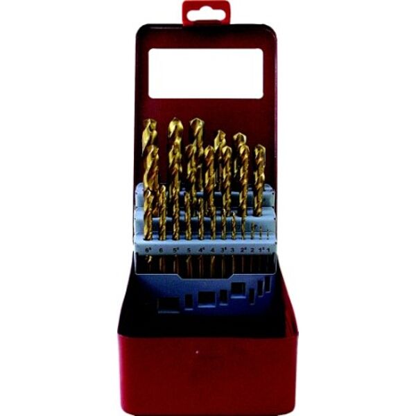 Drill Bit Set 25Pce Tin. Coated Metal Case