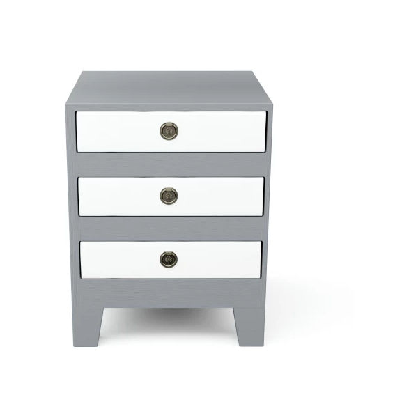 Furnwood Bedside Table Three Drawer Grey and White