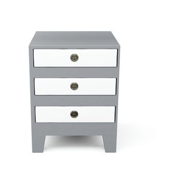 Furnwood Bedside Table Three Drawer Grey and White