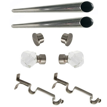 Matoc 25mm Double Curtain Pole Set -SIlver -Dbl extend brkts -Crystal Prism Finials -1.5m