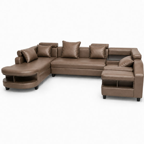 Clarence U Shape Sectional Corner Sofa-Bonded Leather Brown
